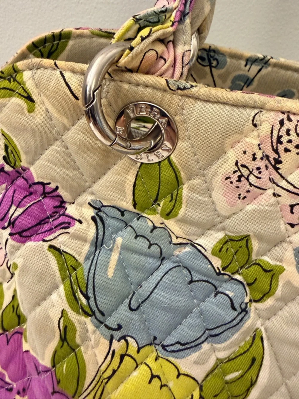 Vera Bradley Floral Quilted Satchel Bag Neutral Multi Cotton w Detachable Strap